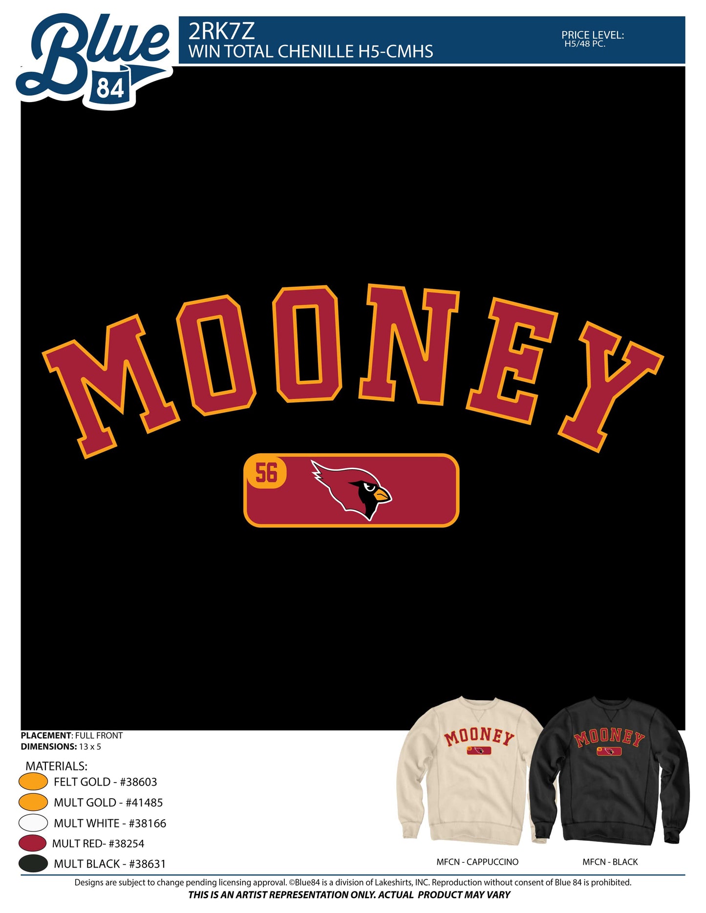 Blue 84 Sanded Fleece Crewneck Sweatshirt with Chenille Applique