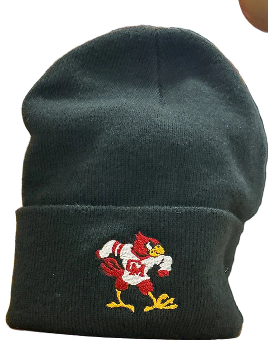 Black Knit Beanie with Walking Cardinal